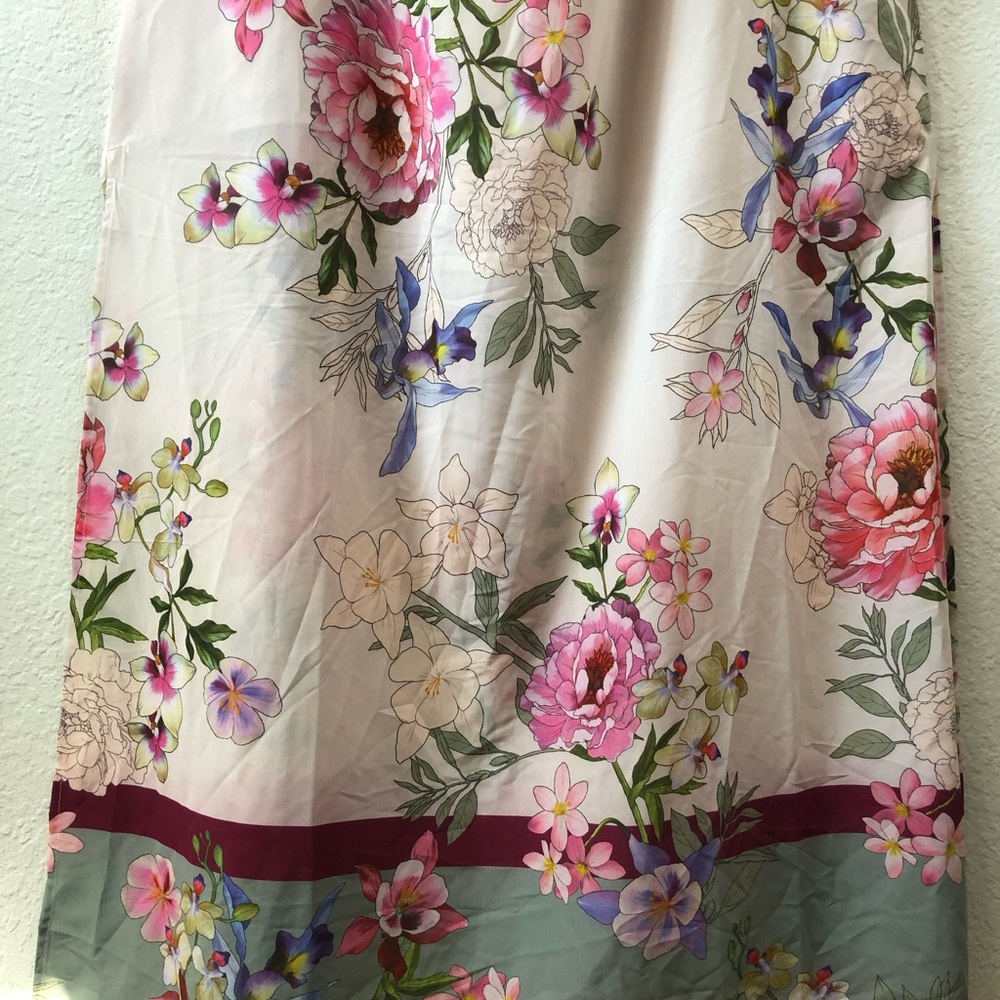 NWT 14 Adrianna Papell Blush Floral Border Maxi Dress Ruffle Sleeve Lined - Picture 8 of 15